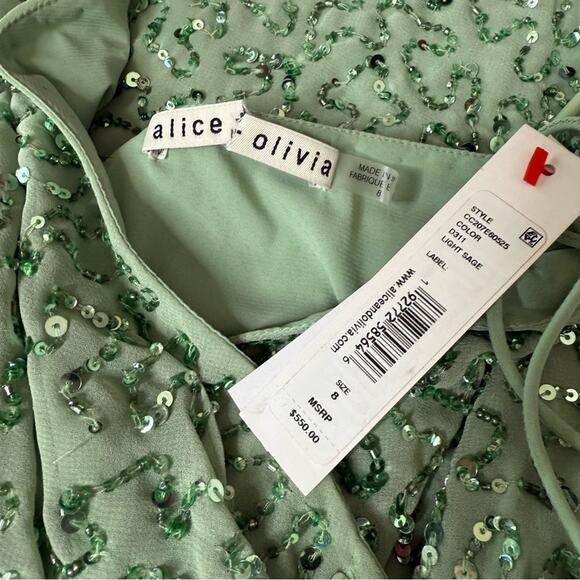 Alice + Olivia Celestine Embellished Wrap Mini Dress Light Sage Women’s Sz 8 - Picture 6 of 8